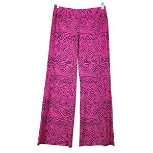 Jude Connally Womens Wide Leg Pants Size Small Pink Black Zebra Print Groovy